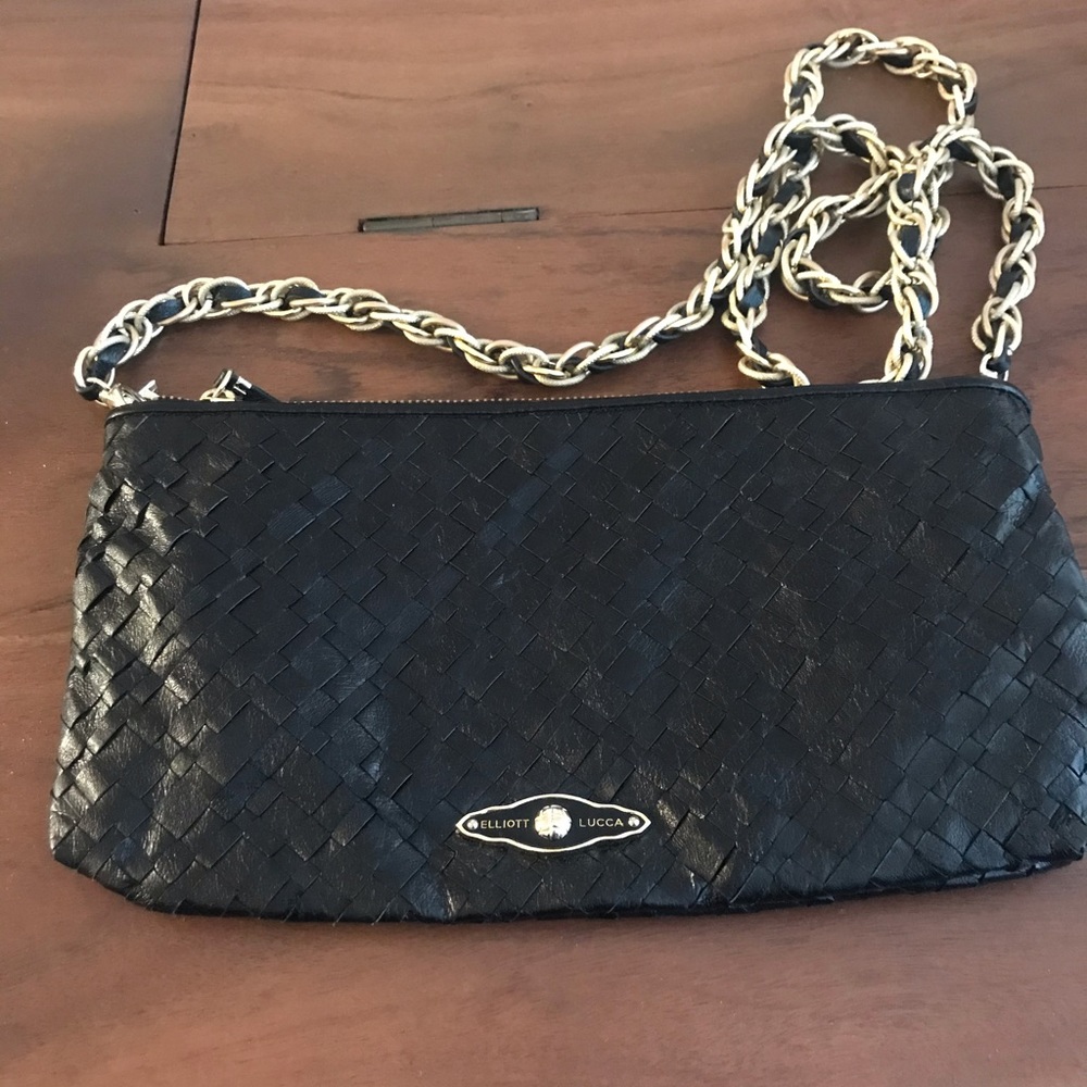 Elliot Lucca Black Leather Hand Bag w/gold Strap